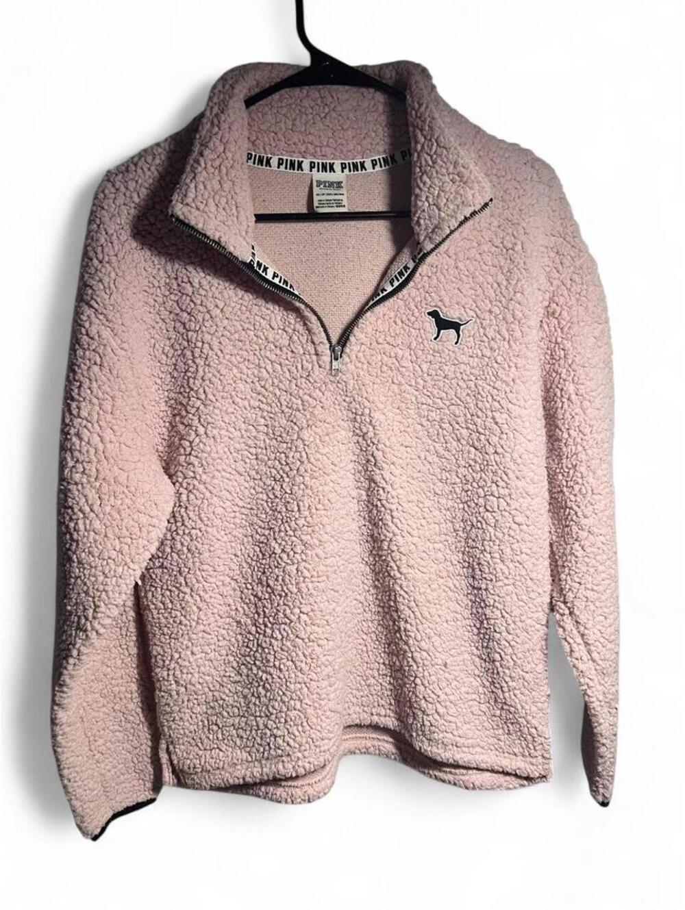 VS PINK Cozy Sherpa Quarter Zip Pullover Teddy Fleece Jacket Pink S
